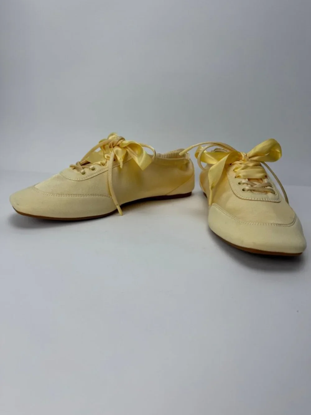 VIVAIA Women's Cristina Square-Toe Lace-Up Satin Sneakerina Yellow Size 8
